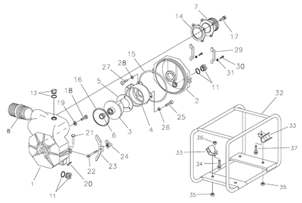 Trash Pump Diagram and Parts List for 073024-0-317GPM  Briggs and Stratton Water Pump